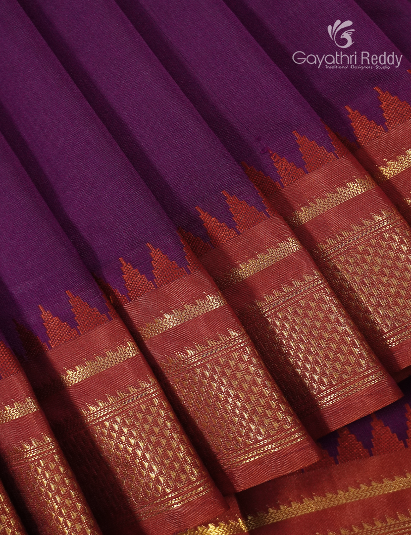 Semi Gadwal Saree in Grape Wine and Red