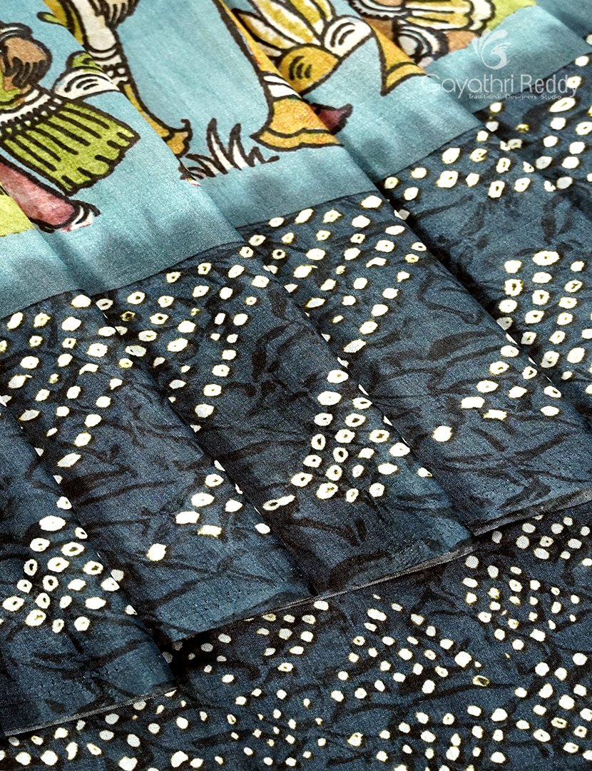 Semi Tussar Silk Saree in Powder Blue and Deep Ash Grey