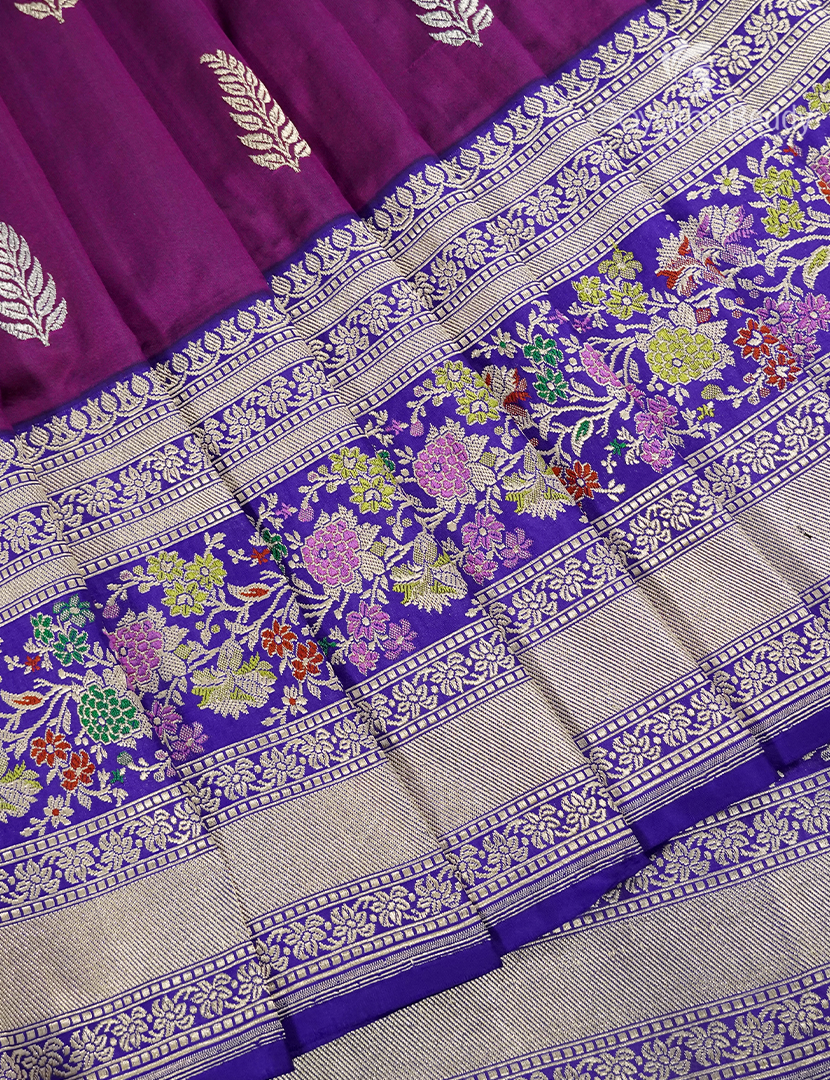 Pure Banaras Kadwa Silk Saree in Deep Purple
