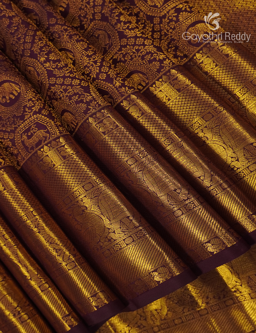 Pure  Kanchipuram Silk Saree in Deep Burgundy (Brocade Pattern )