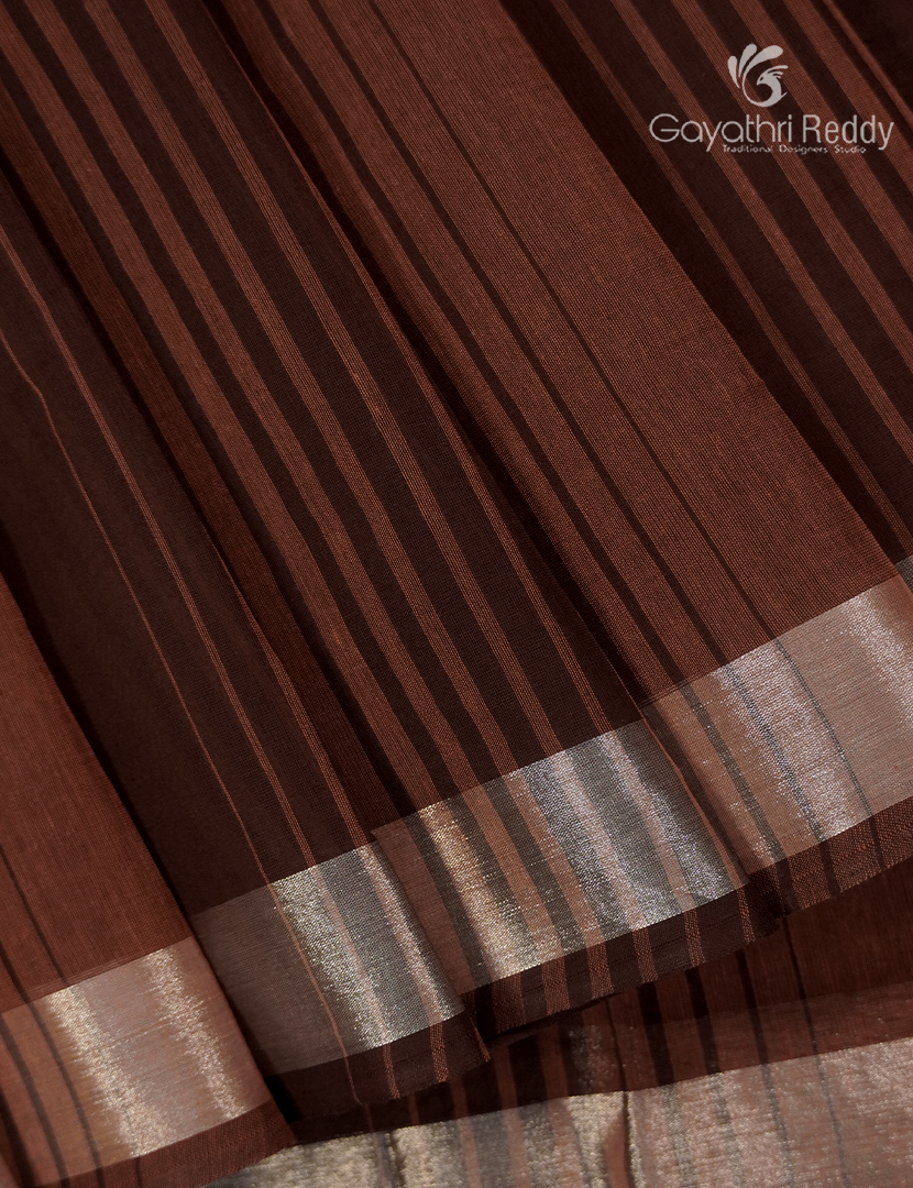 Pure Kanchi Cotton Saree in Light Brown and Deep Brown