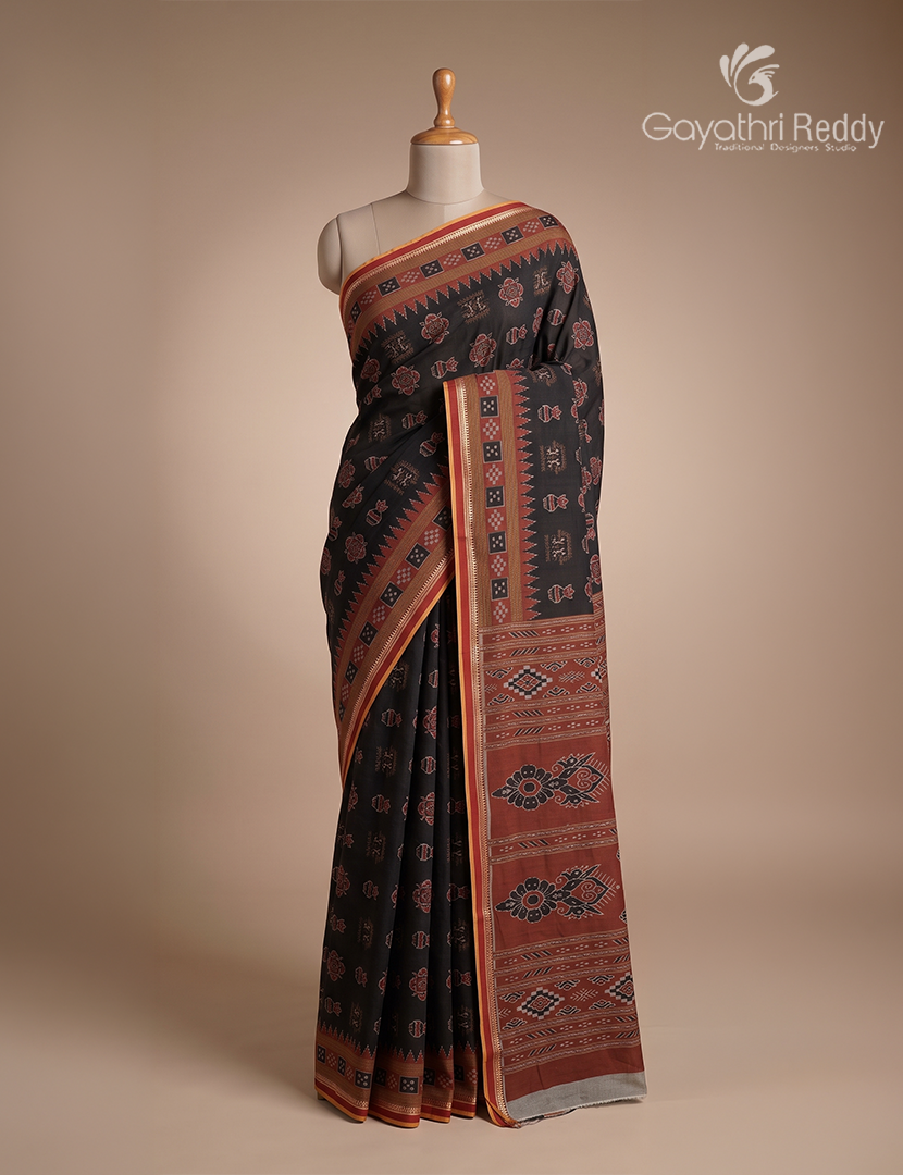 Vidharbha Cotton Saree in Black and Rust