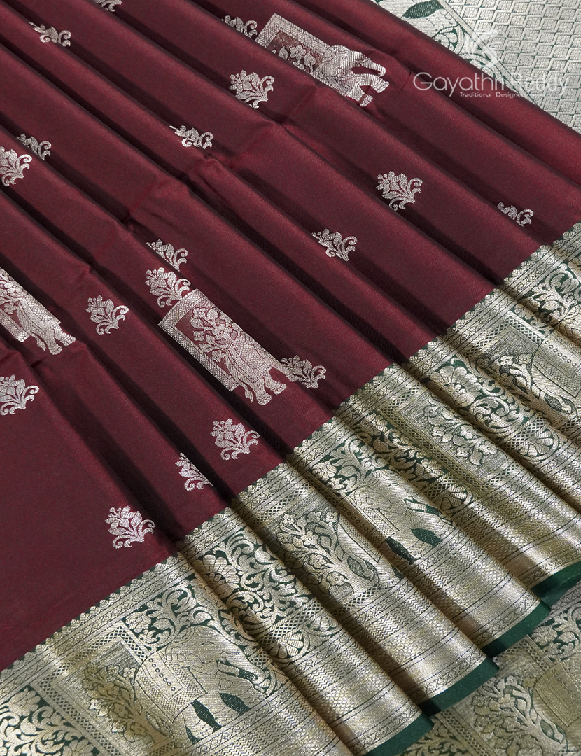 Soft Silk Saree in Deep Maroon and Deep Green