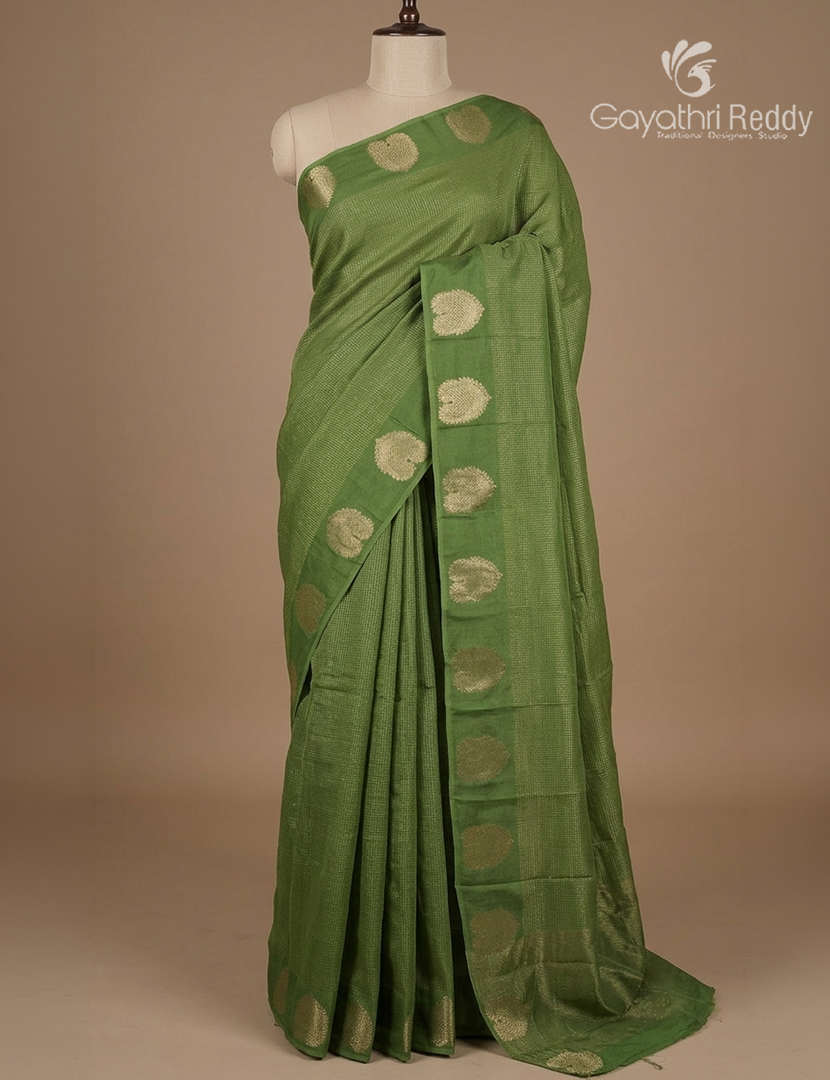 Semi Mysore Crepe Saree in Mehendi Green