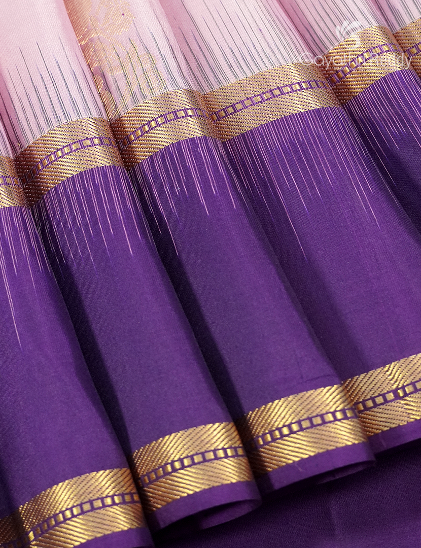 Pure Kanchipuram Silk Vintage Saree in Pastel pink and Deep Purple