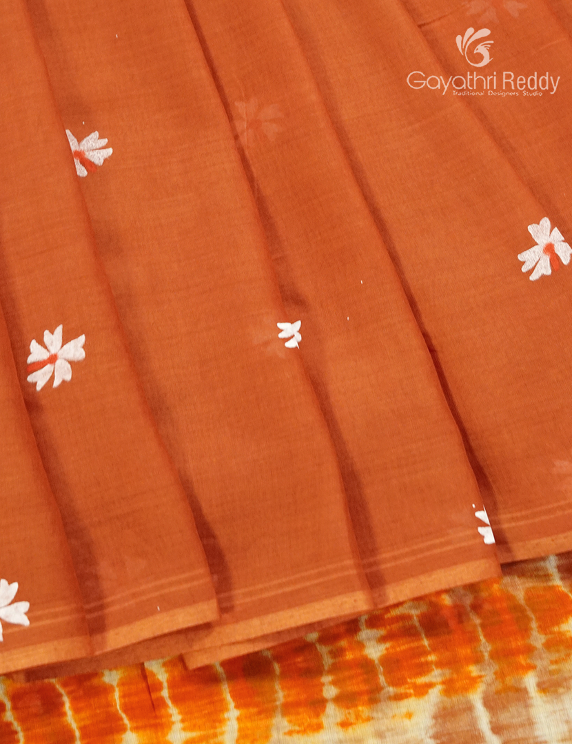 Pure Mul Mul Cotton Saree in Rust Orange