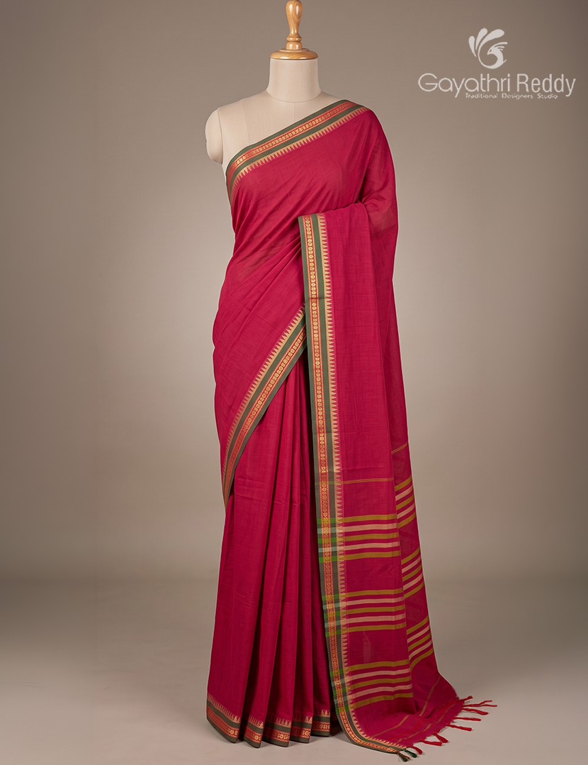 Pure Narayanpet Cotton Saree in Rani Pink