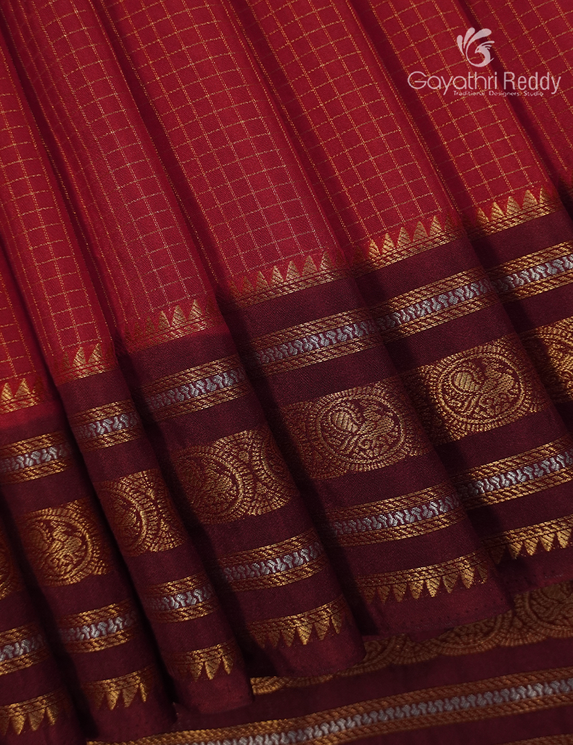 Semi Mysore Crepe Saree in Bridal Red and Brown