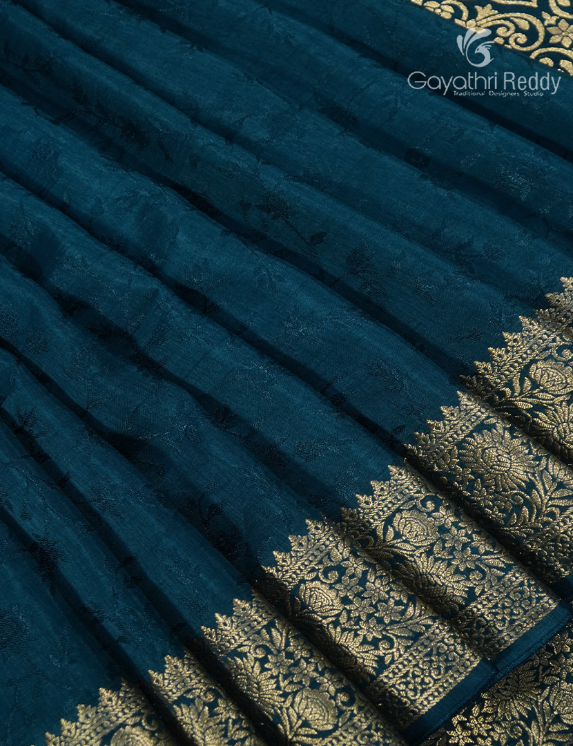 Semi Mysore Crepe Saree in Deep Peacock Blue