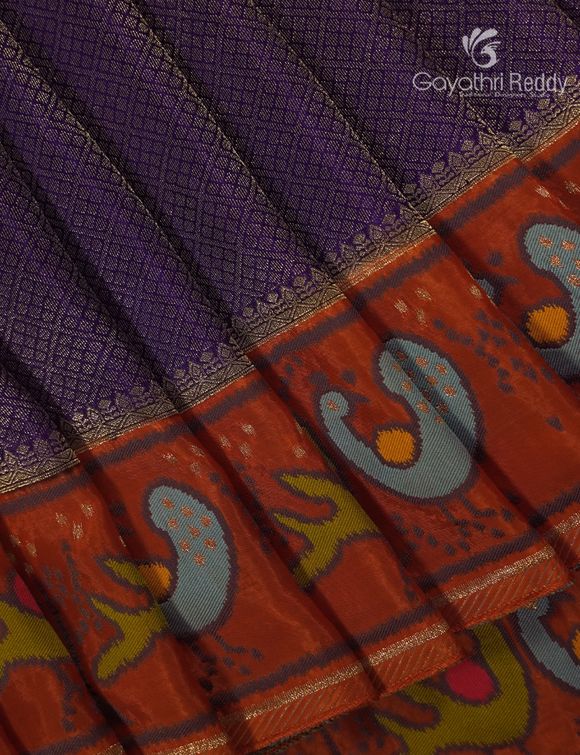Semi Mysore Silk Saree in Deep Violet and Orange