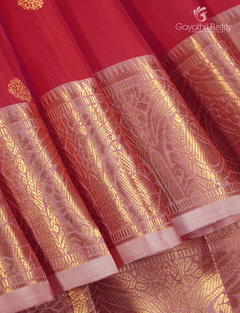 Pure Kanchipuram Silk Saree in Red and Baby Pink