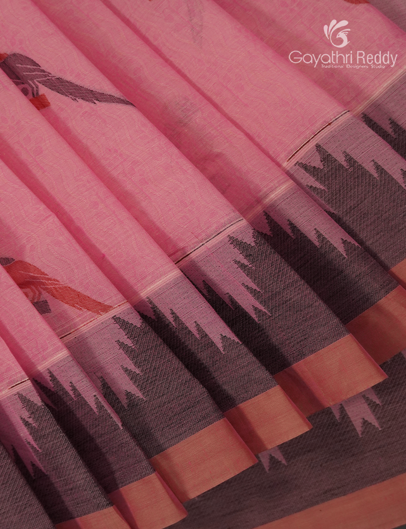 Pure Kanchi Cotton Saree in Baby Pink