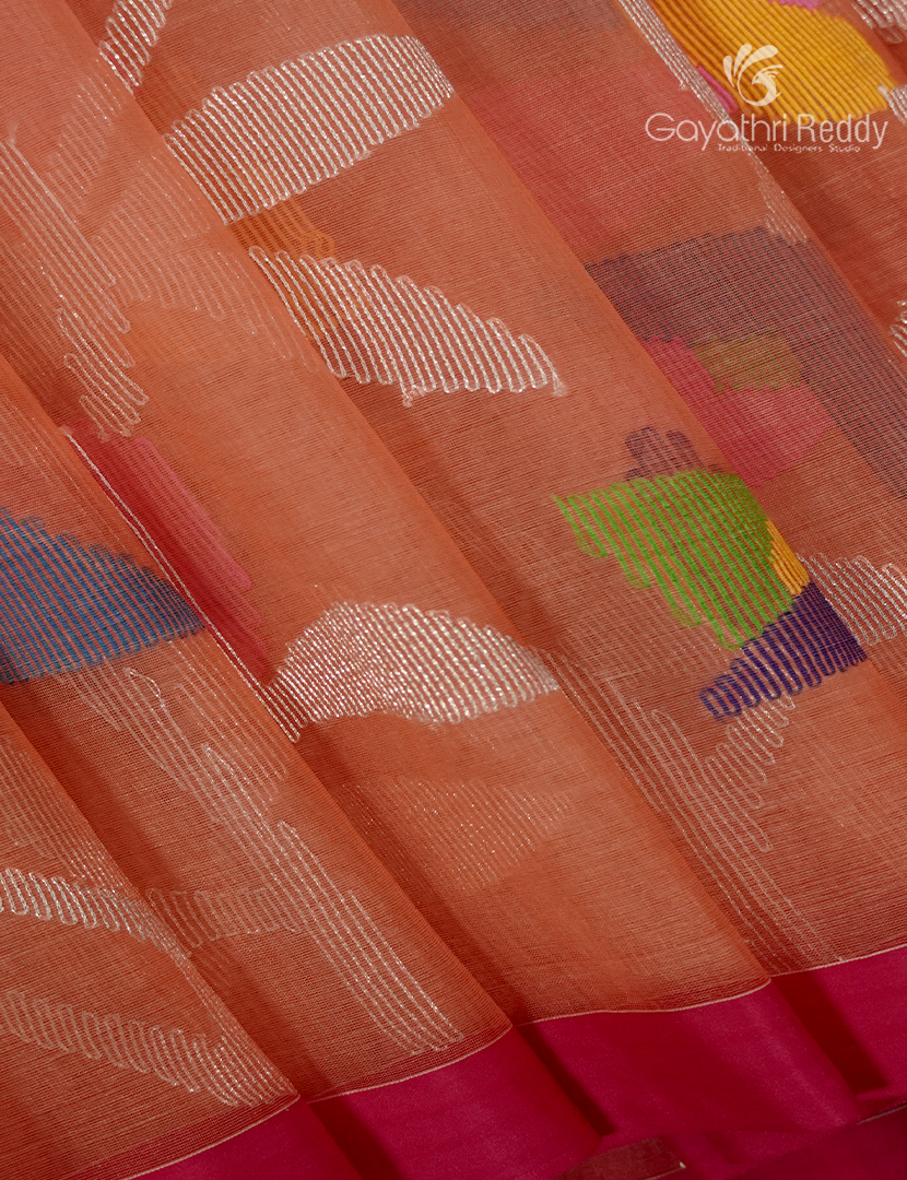 Pure Jamdani Kora Saree in Pastel Peach