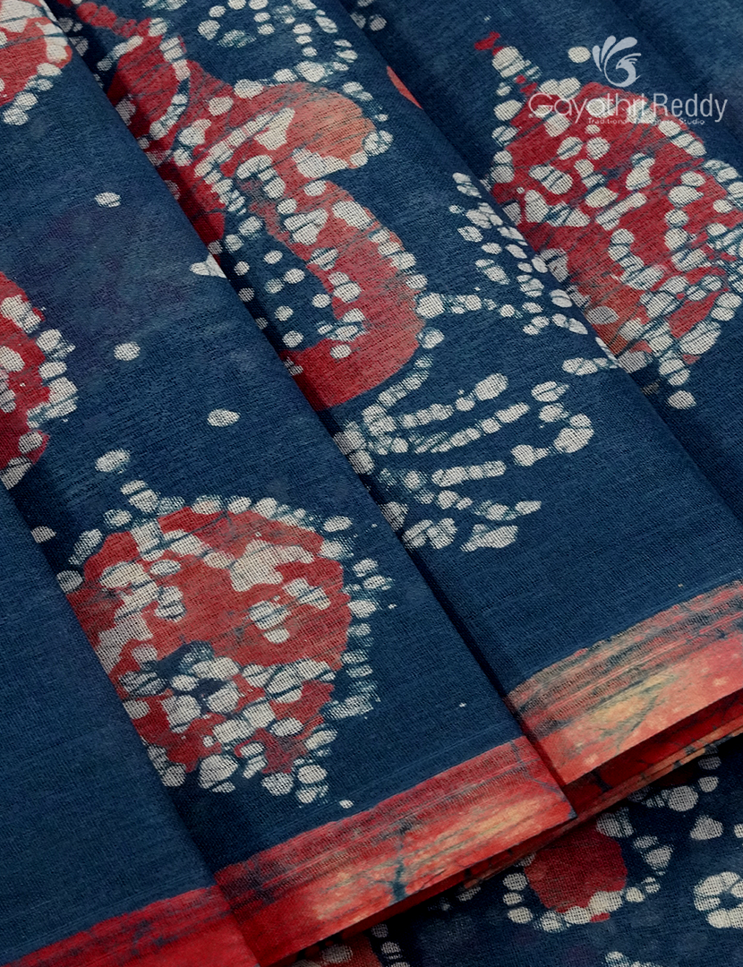Cotton Batik Print Saree in Indigo Blue