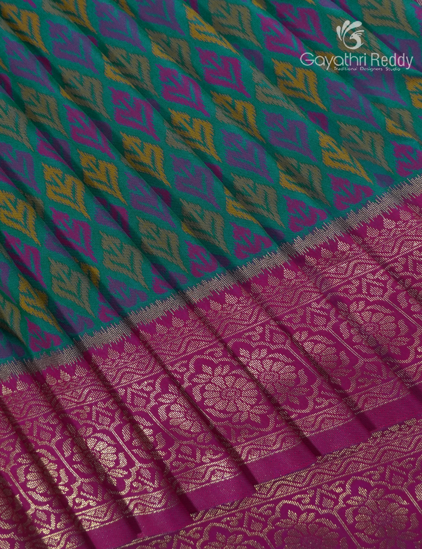 Semi Kanchipuram Art Silk Saree in Deep Peacock Green and Magenta