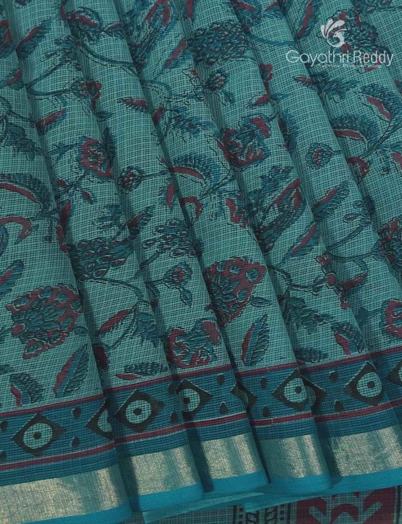 Premium Quality Cotton Kota Saree in Teal Blue