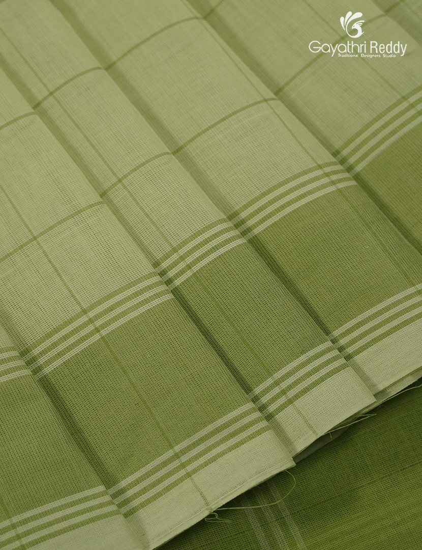Pure Kanchi Cotton Saree in Light Green and Parrot Green