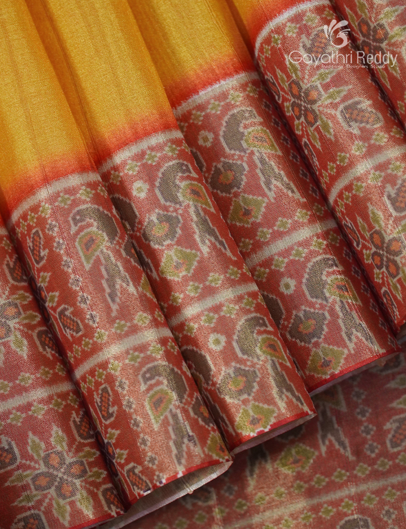 Semi Tussar Saree in Golden Yellow and Orange