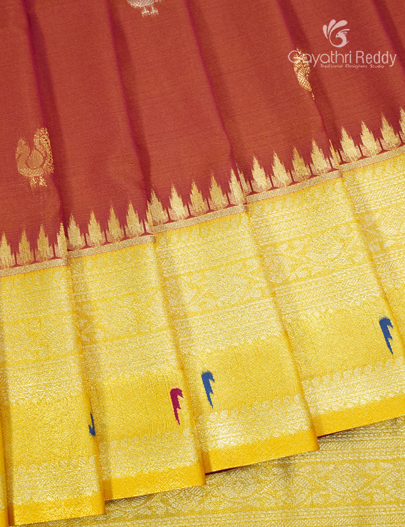 Semi Kanchipuram Art Silk Saree in Rust