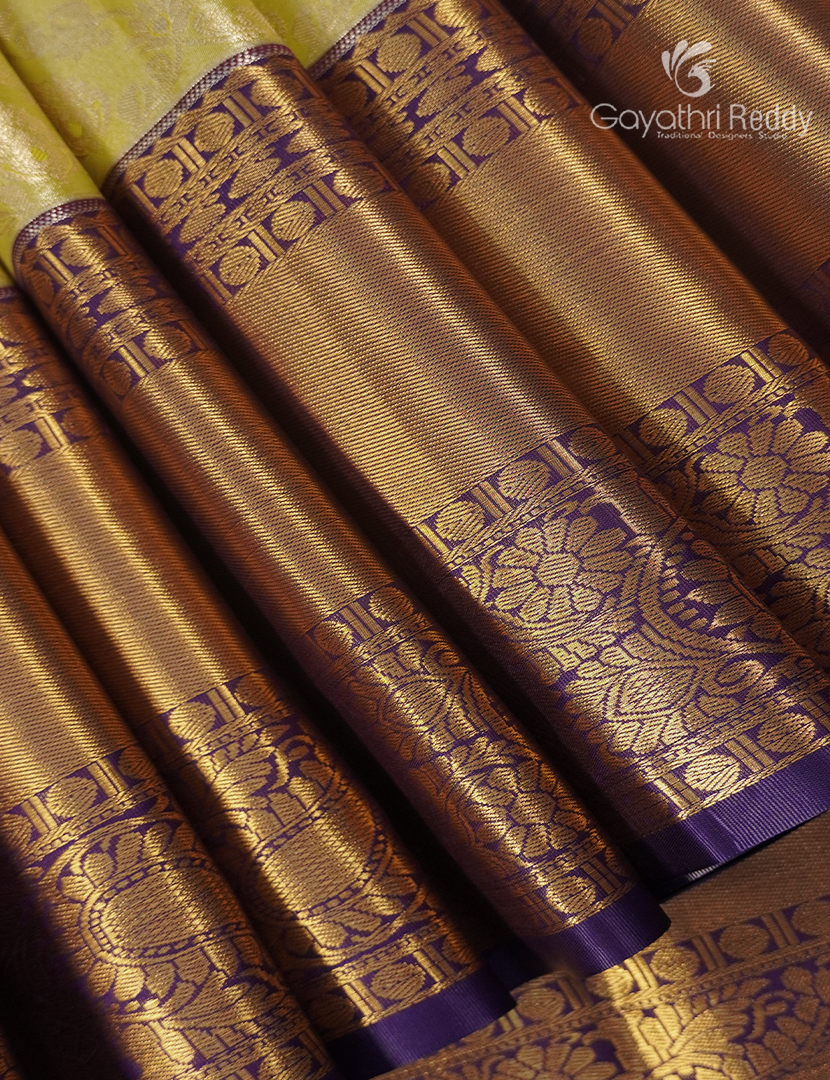 Semi Kanchipuram Silk Saree in Lime Yellow