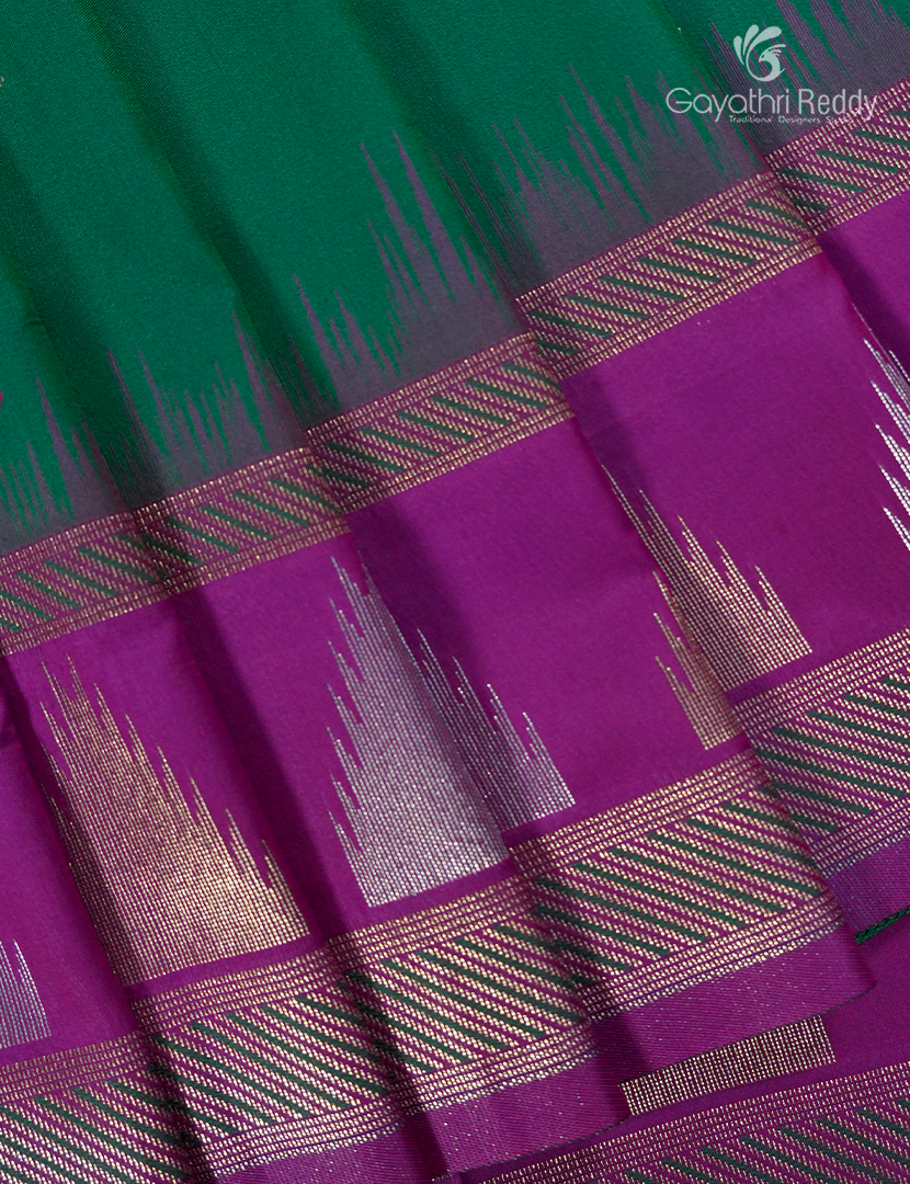 Semi Kanchipuran Silk Saree in Bottle Green  and Magenta