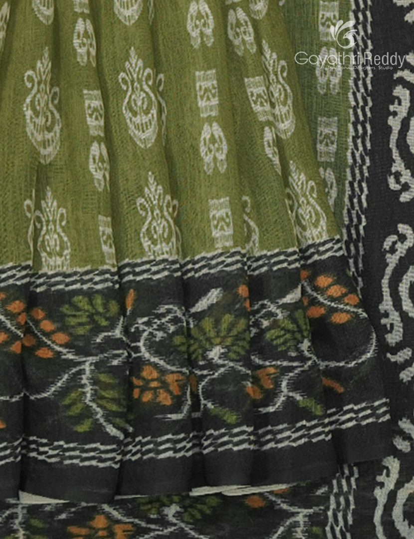 Linen Cotton Saree in Mehendi Green