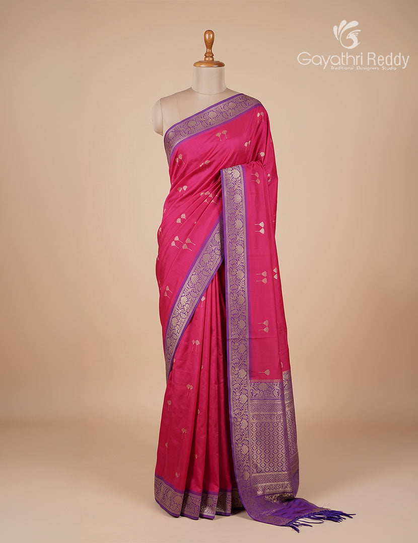 Semi Kanchipuran Silk Saree in Fuchsia Pink and Purple