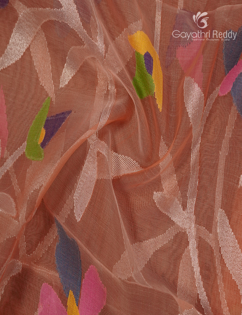 Pure Jamdani Kora Saree in Pastel Peach