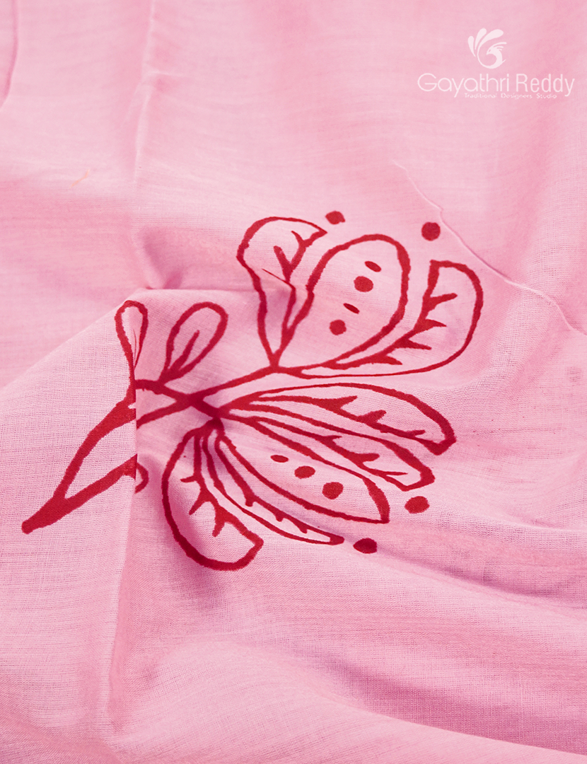Pure MulMul Cotton Saree in Baby Pink and Orange