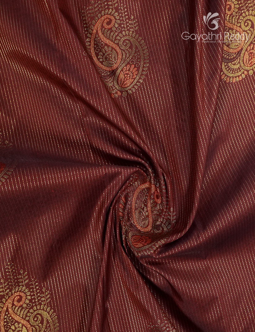 Semi Kanchipuram Silk Saree in Maroon and Deep Brown