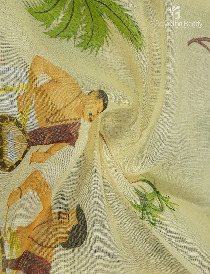Pure Linen Saree in Light Lime Yellow