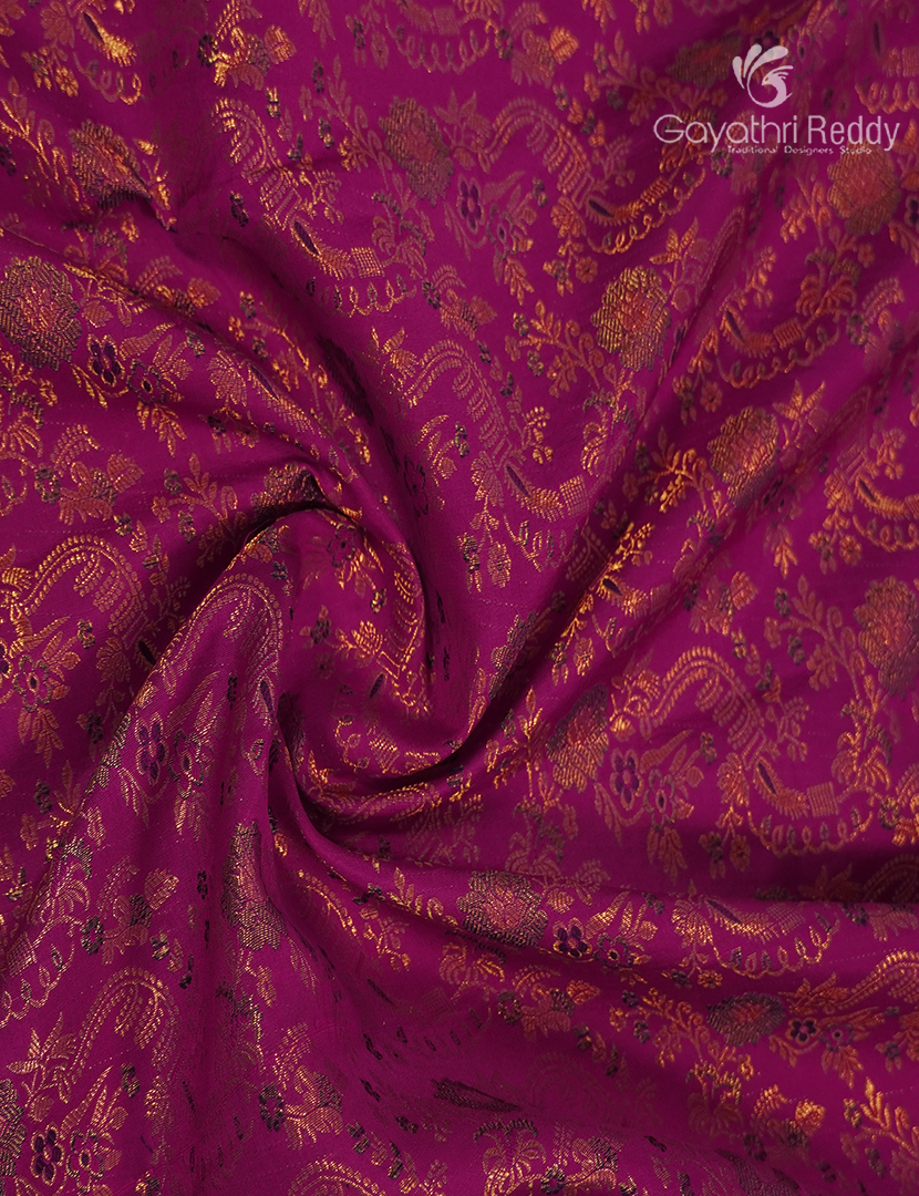 Pure Kanchipuram Bridal Silk Saree  in Deep Pink and Blue