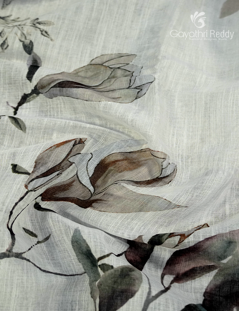 Linen Silk Saree in White and Black