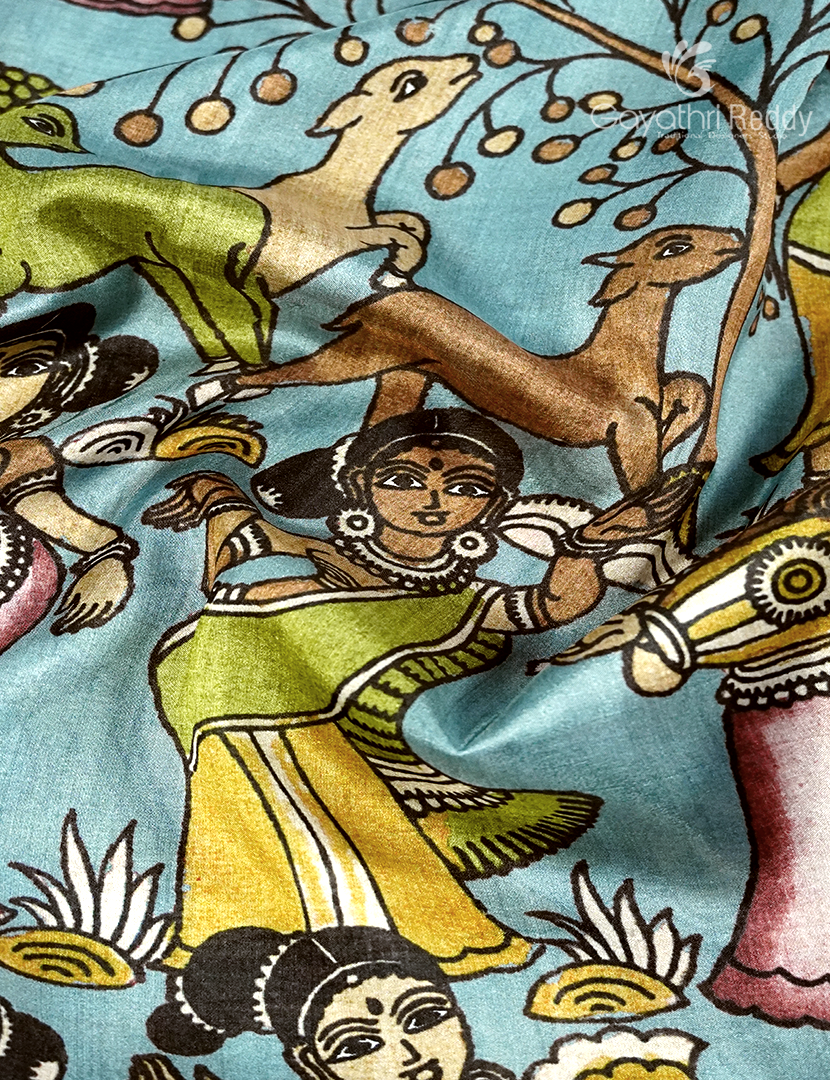 Semi Tussar Silk Saree in Powder Blue and Deep Ash Grey