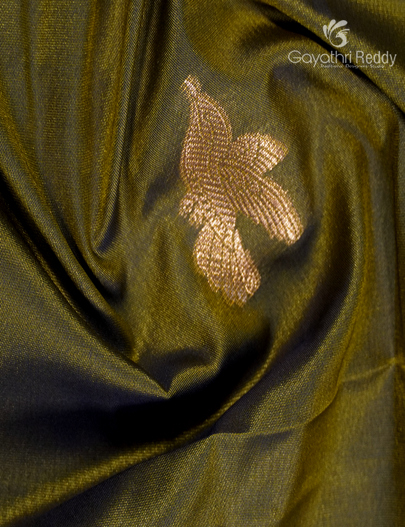 Semi Kanchipuram Art Silk Saree in Olive Green