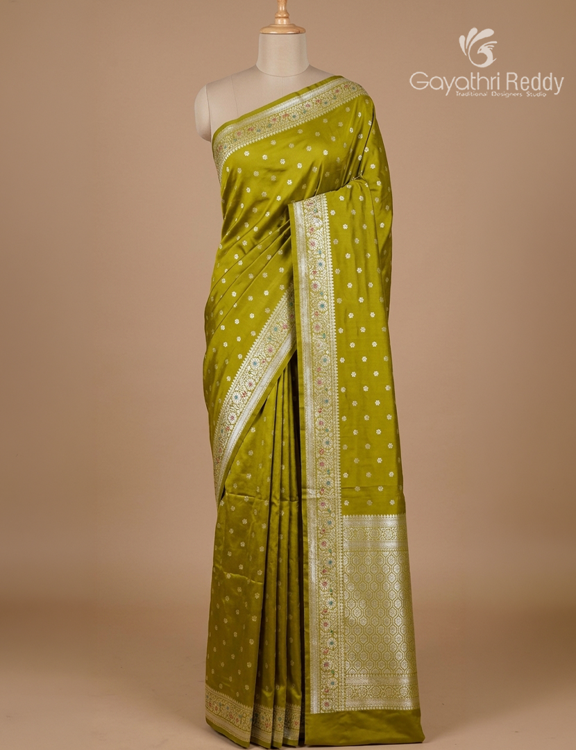 Semi Banaras Katan Silk Saree in Mehendi Green