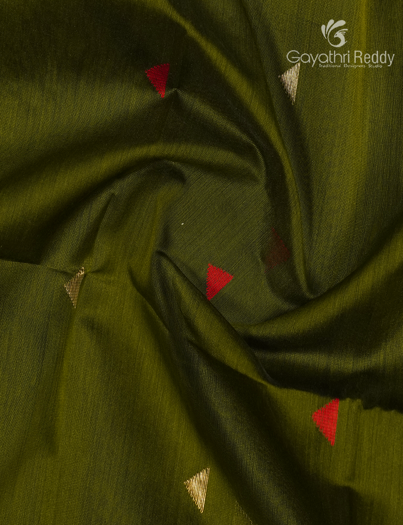 Pure Chanderi Sico Saree in Olive Green