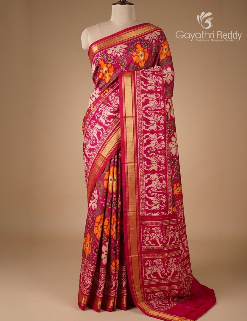 Pure Ikat Silk Saree in Pink
