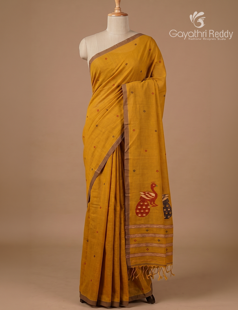 Jamdani Cotton Saree in Deep Mustard