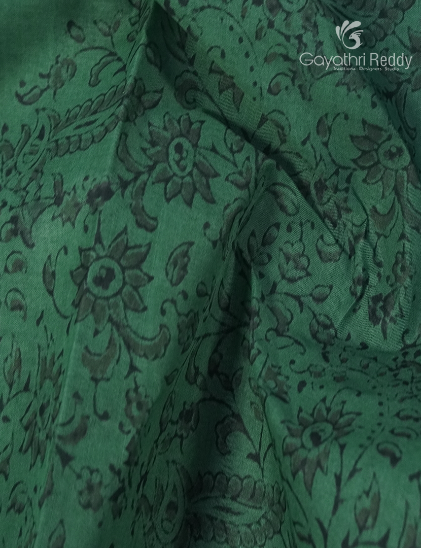 Block Print Cotton Saree in Sea Foam Green and Sea Blue