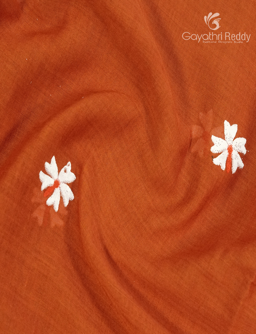 Pure Mul Mul Cotton Saree in Rust Orange