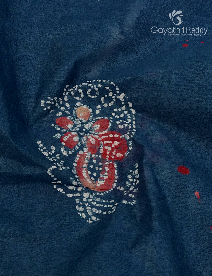 Cotton Batik Print Saree in Indigo Blue