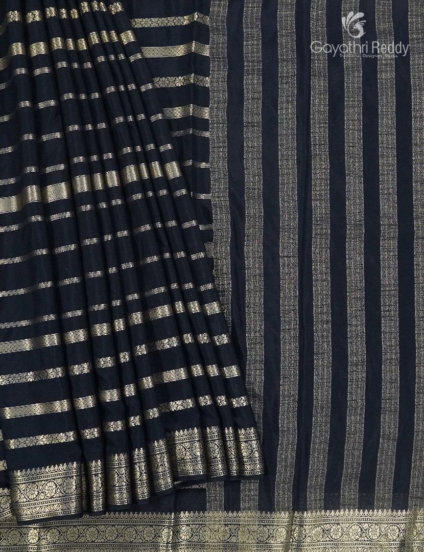 Semi Mysore Crepe Saree in Deep Navy Blue
