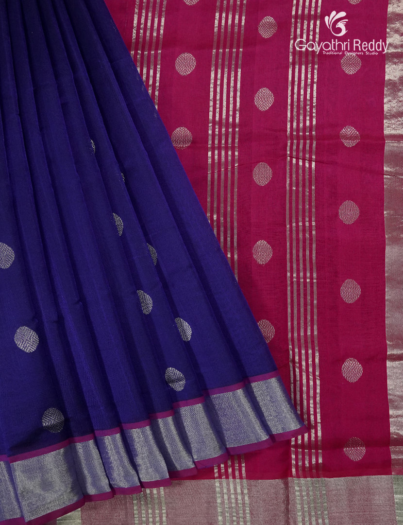 Pure Arani Sico Saree in Deep Blue and Rani Pink