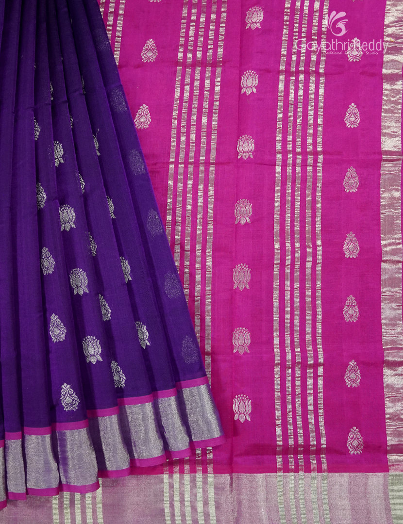 Pure Arani Sico Saree in Deep Purple and Hot Pink