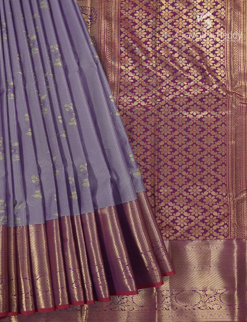 Semi Kanchipuram Silk Saree in Lavender Grey and Deep Magenta