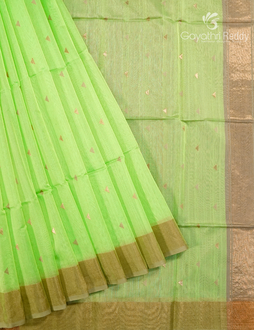 Pure Chanderi Sico Saree in Neon Green and Beige