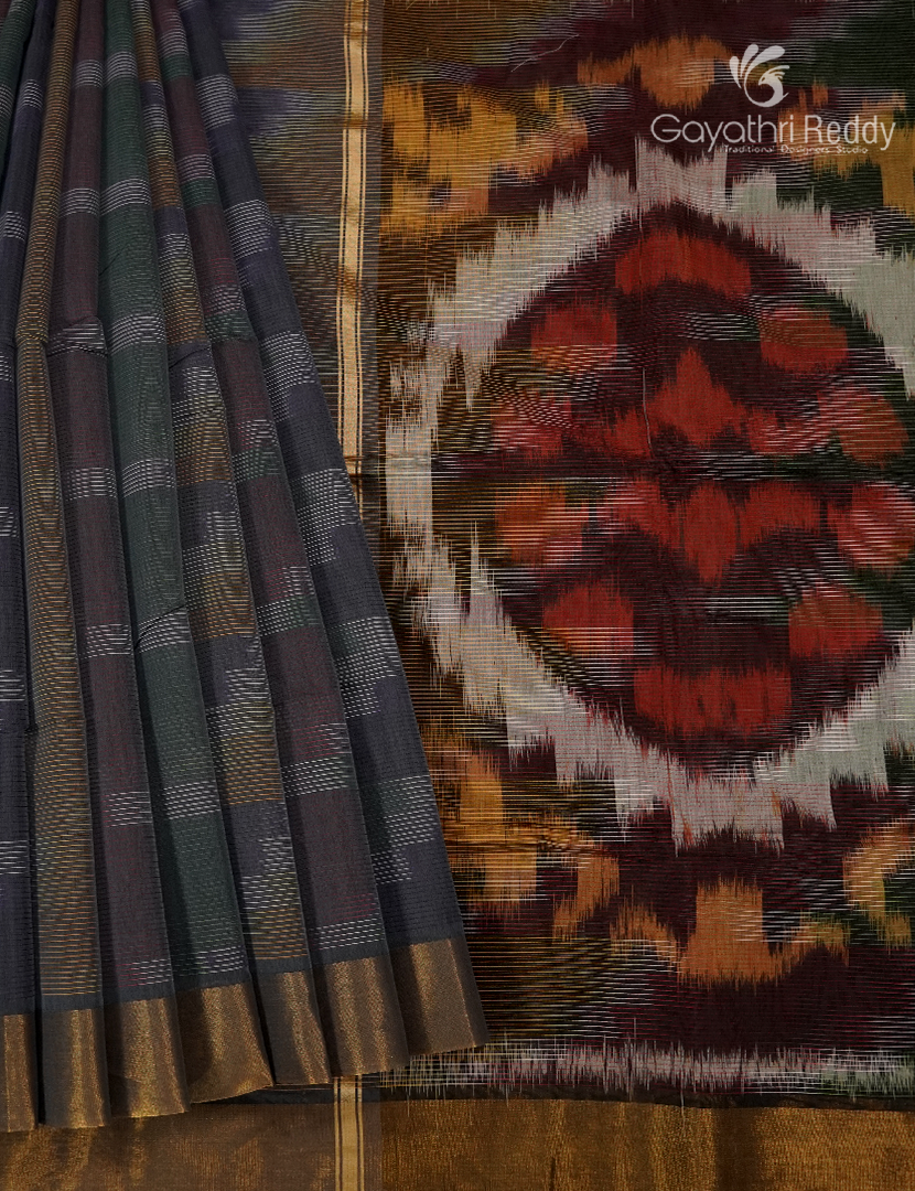 Semi Ikat Sico Saree in Grey