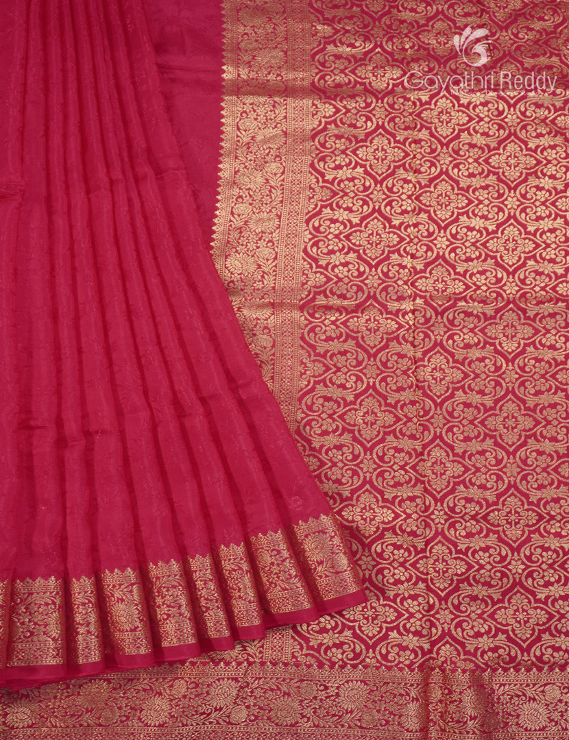 Semi Mysore Crepe Saree in Rani Pink
