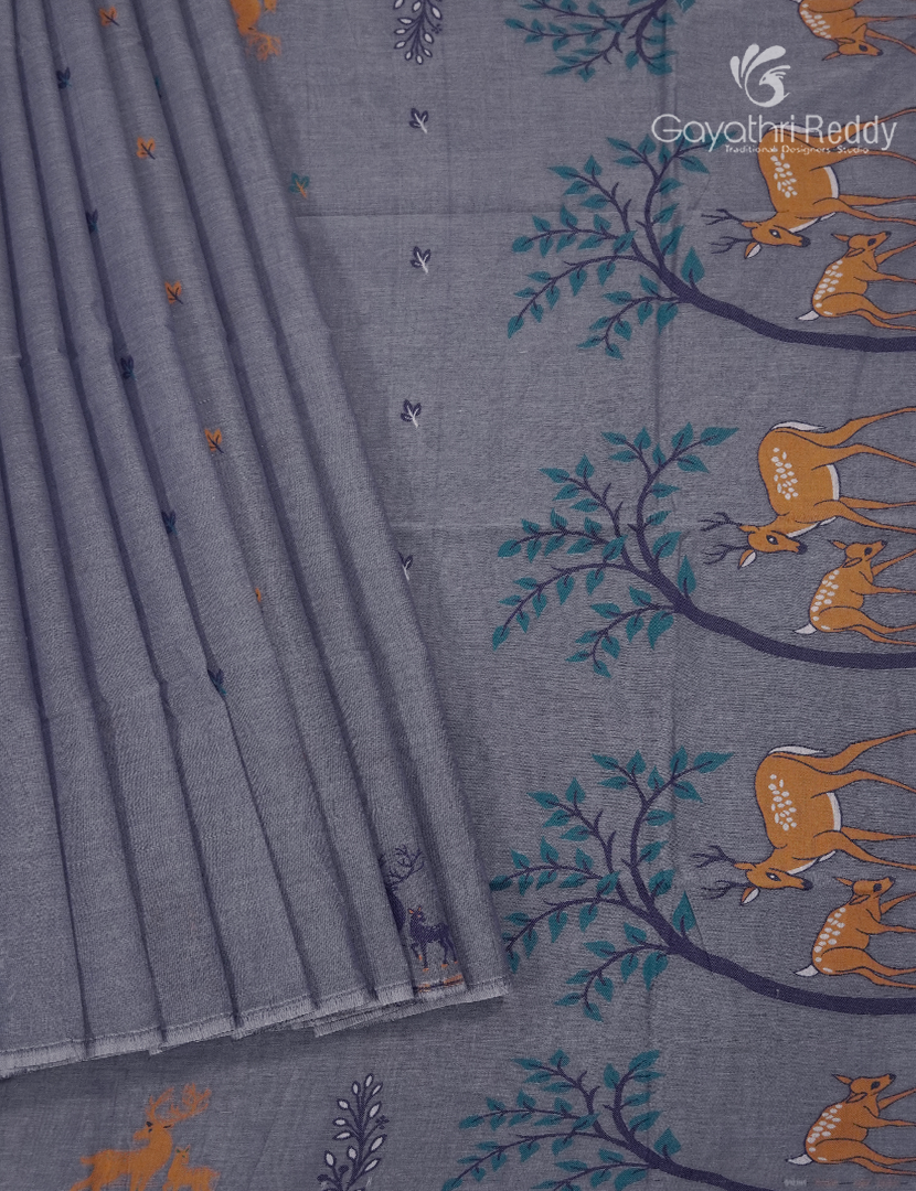 Jamdani Cotton Saree in Grey